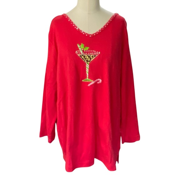 Quacker Factory Red V-Neck pullover with Martini NEW Size - Picture 1 of 11